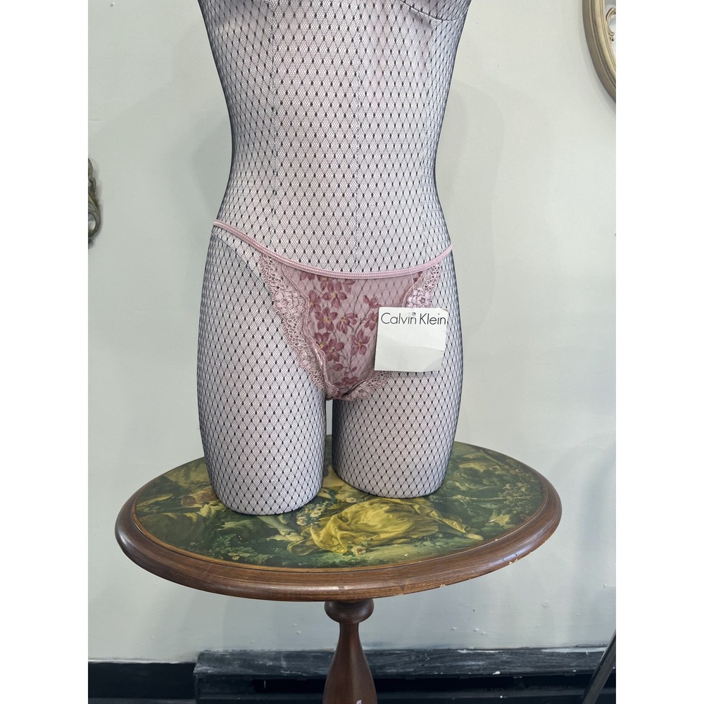 Vintage Calvin Klein Y2K Floral Mesh Lace‎ Trim Panties - Dusty Rose Pink Size L